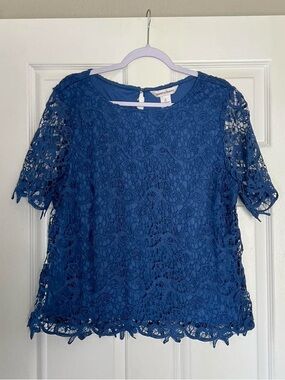 Royal blue woven mesh blouse